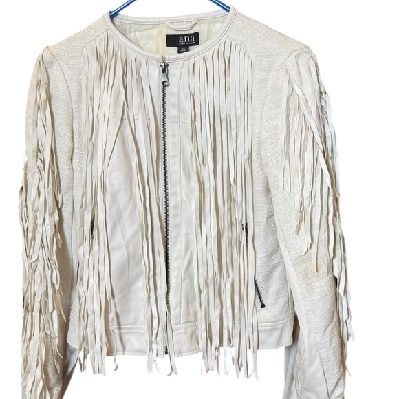 A.n.a Fringe Zip Front Jacket Cream XS - Picture 2 of 7